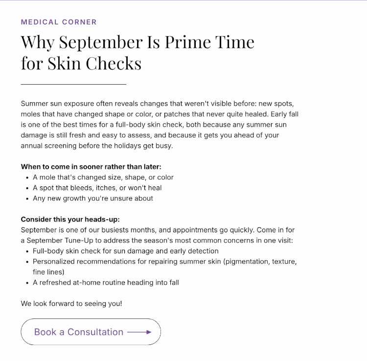 Medical Corner - Why September Is Prime Time for Skin Checks