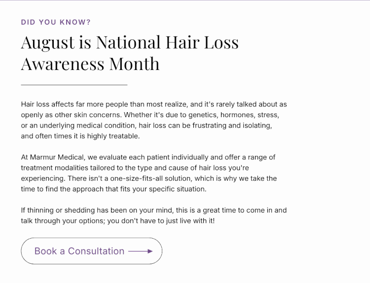 August is National Hair Loss Awareness Month - Book a Consultation